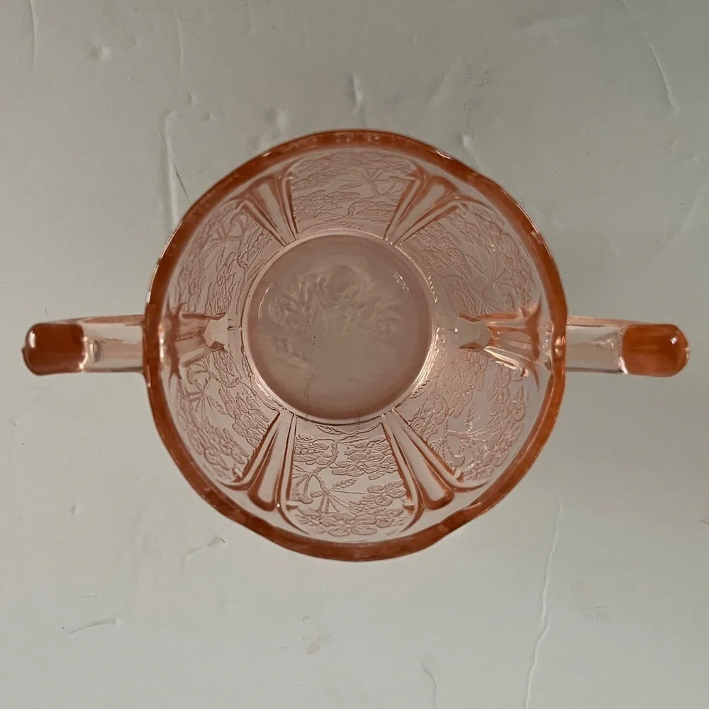 Vintage Pink Depression Glass Cherry Blossom Open Sugar